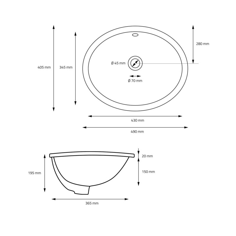 ORION91 -Lavabo encimera recto 61x46x18 cm Blanco