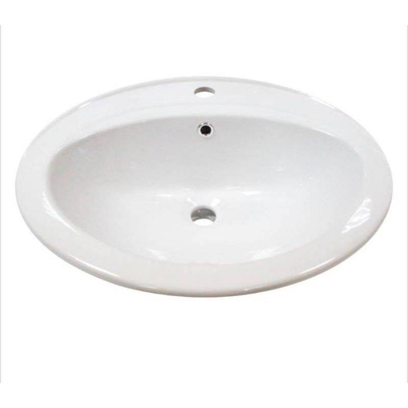 ORION9oficial - Lavabo Porcelana de sobre encimera encastrable, ovalado encastrable de 51cm con 1 orificio 51x45x21 cm Blanco