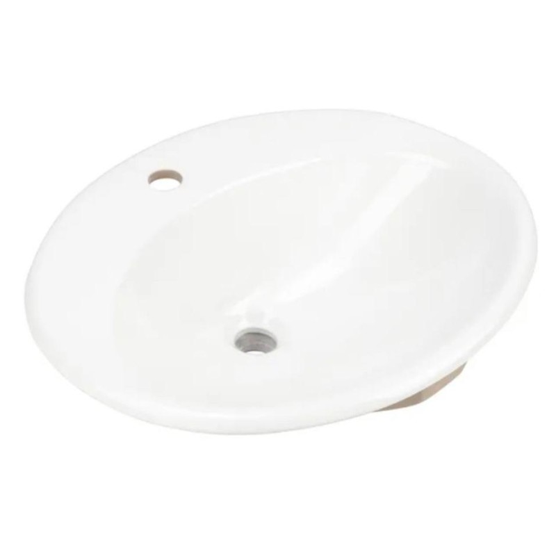 ORION9oficial - Lavabo Porcelana de sobre encimera encastrable, ovalado encastrable de 51cm con 1 orificio 51x45x21 cm Blanco