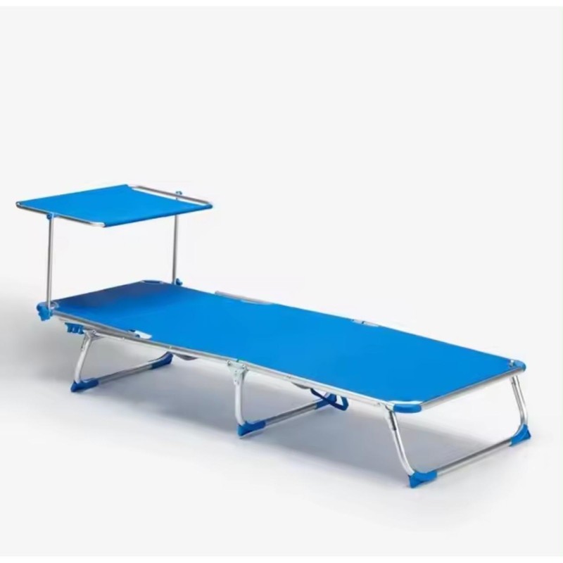 ORION91 Tumbona Plegable Textileno Azul Marino con Parasol Asa Playa Piscina Hamaca Suelo Robusta (185x55x24 cm) hasta 150Kg