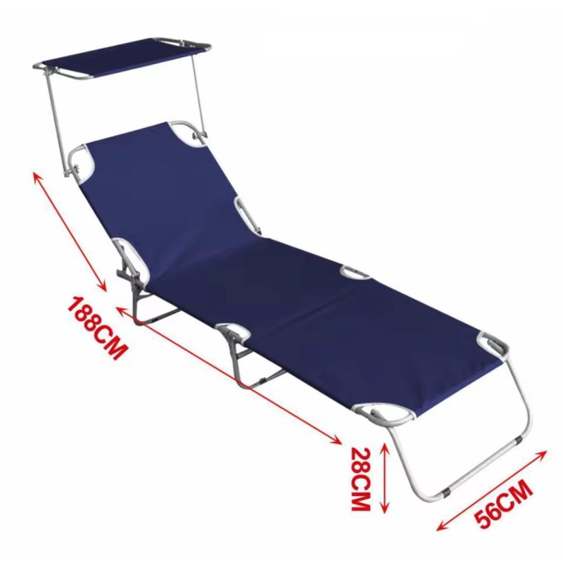 ORION91 Tumbona Plegable Textileno Azul Marino con Parasol Asa Playa Piscina Hamaca Suelo Robusta (185x55x24 cm) hasta 150Kg