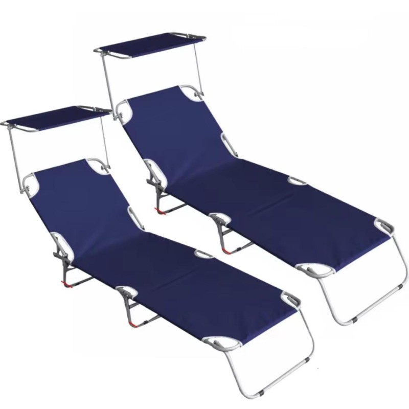 ORION91 Tumbona Plegable Textileno Azul Marino con Parasol Asa Playa Piscina Hamaca Suelo Robusta (185x55x24 cm) hasta 150Kg
