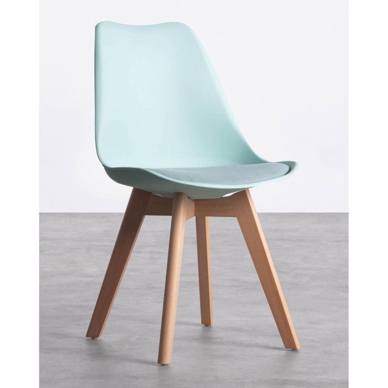 ORION91 Silla LYRA Asiento Acolchado, Cojín Tela, Color Verde Aguamarina y Patas Haya (43x83x49cm)