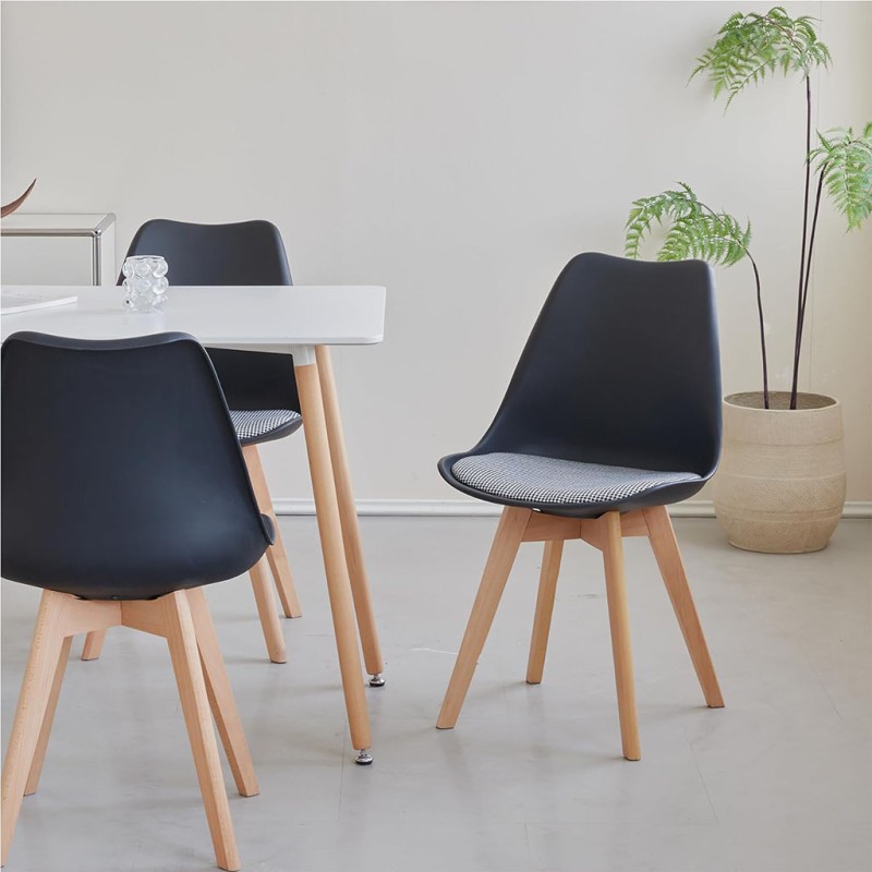 ORION91 Silla LYRA Cojín Acolchado de Lino, Sillas para Cocina, Oficina, Sala de Estar – Color Negro 🖤 40 x 49 x 82 cm - SpazioL