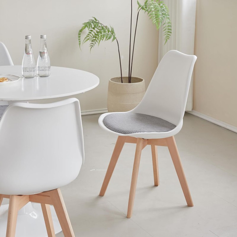 ORION91 Silla LYRA Cojín Acolchado de Lino, Sillas para Cocina, Oficina, Sala de Estar – Color BLANCO 40 x 49 x 82 cm - SpazioLu