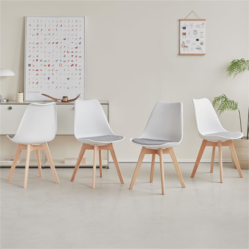 ORION91 Silla LYRA Cojín Acolchado de Lino, Sillas para Cocina, Oficina, Sala de Estar – Color BLANCO 40 x 49 x 82 cm - SpazioLu