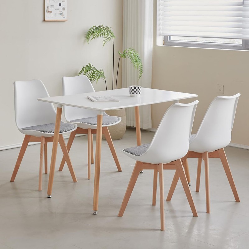 ORION91 Silla LYRA Cojín Acolchado de Lino, Sillas para Cocina, Oficina, Sala de Estar – Color BLANCO 40 x 49 x 82 cm - SpazioLu