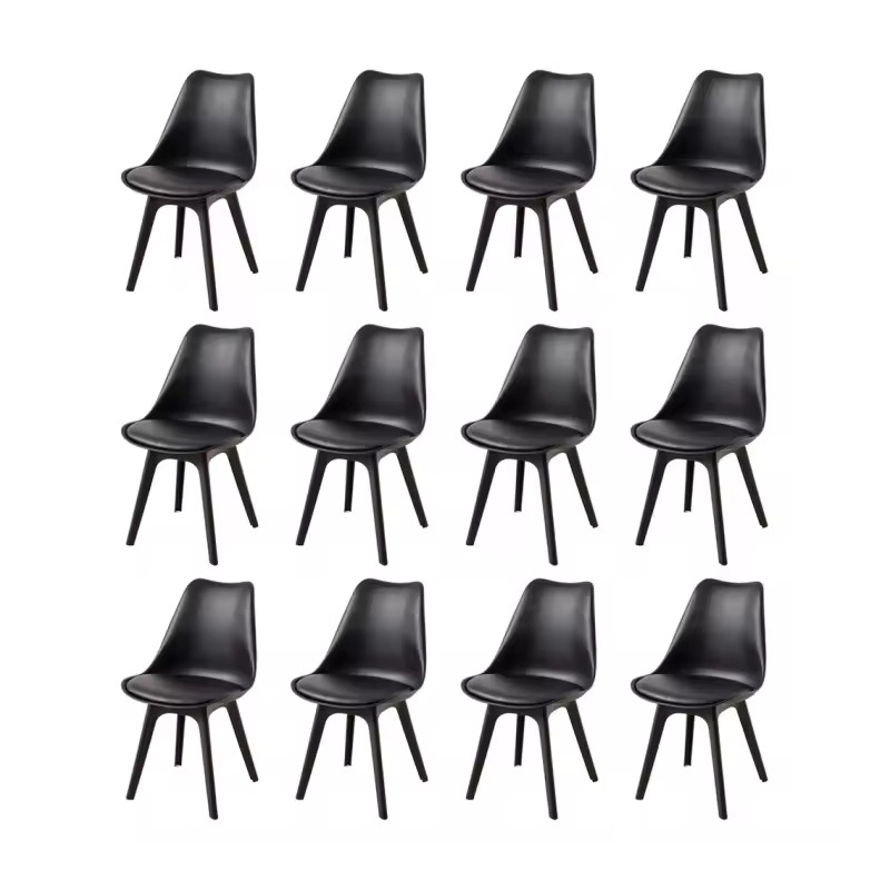 ORION91 Silla BOREAL Asiento Acolchado, Piel Sintética y Patas Color Negro 🖤 , 48x43x82cm, Ideal Para Comedor ,Oficina, Salón, T