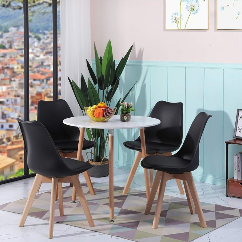 ORION91 Silla SIRIO Color Negro 🖤 , Asiento Acolchado, Piel Sintética y Patas Haya 54x81x48cm