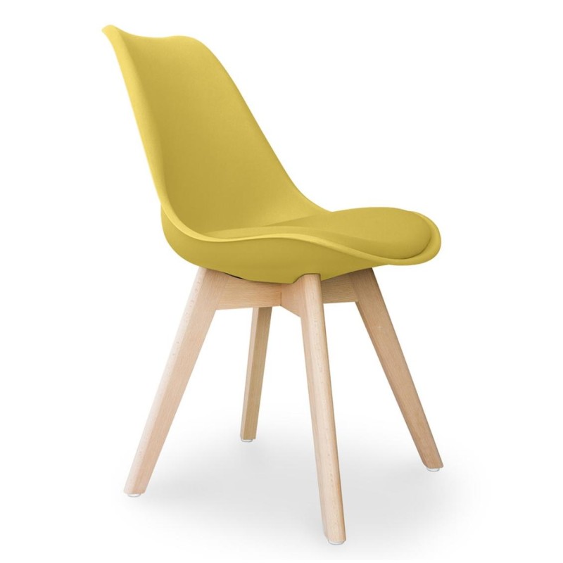 ORION91 Silla SIRIO Color Amarillo Curry Asiento Acolchado Piel Sintética y Patas Haya 54x81x48cm Comedor Oficina Salón Teletrab