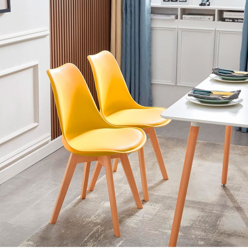 ORION91 Silla SIRIO Color Amarillo Curry Asiento Acolchado Piel Sintética y Patas Haya 54x81x48cm Comedor Oficina Salón Teletrab