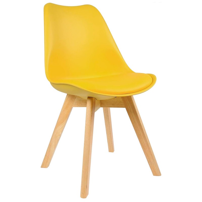 ORION91 Silla SIRIO Color Amarillo Curry Asiento Acolchado Piel Sintética y Patas Haya 54x81x48cm Comedor Oficina Salón Teletrab