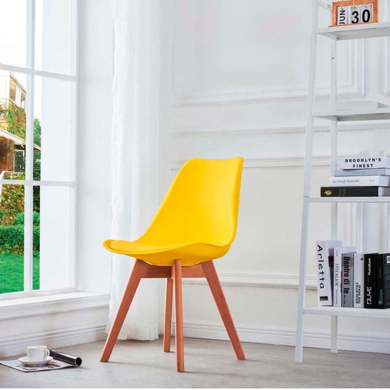 ORION91 Silla SIRIO Color Amarillo Curry Asiento Acolchado Piel Sintética y Patas Haya 54x81x48cm Comedor Oficina Salón Teletrab