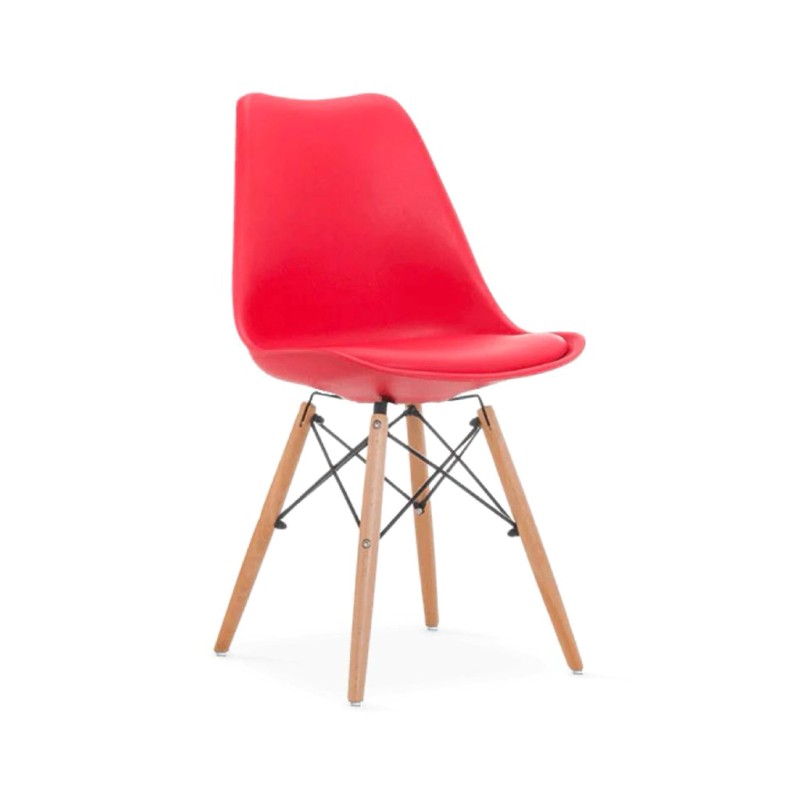 ORION91 Silla ATRIA Color Rojo Asiento Acolchado Piel Sintética y Patas Haya 49x84x52,5cm Comedor Oficina Salón Teletrabajo Coci