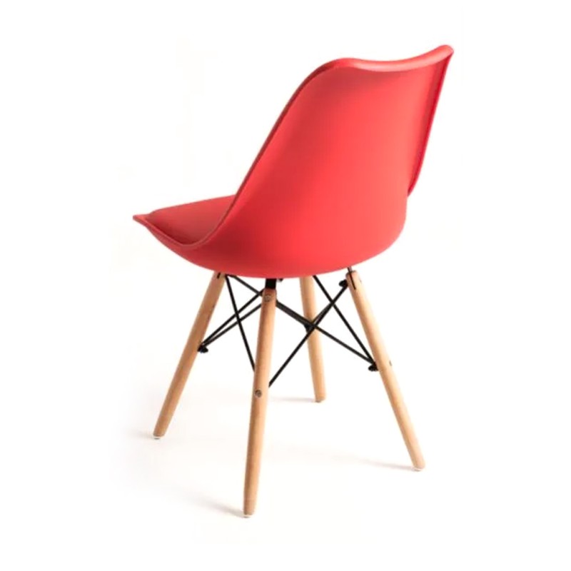 ORION91 Silla ATRIA Color Rojo Asiento Acolchado Piel Sintética y Patas Haya 49x84x52,5cm Comedor Oficina Salón Teletrabajo Coci