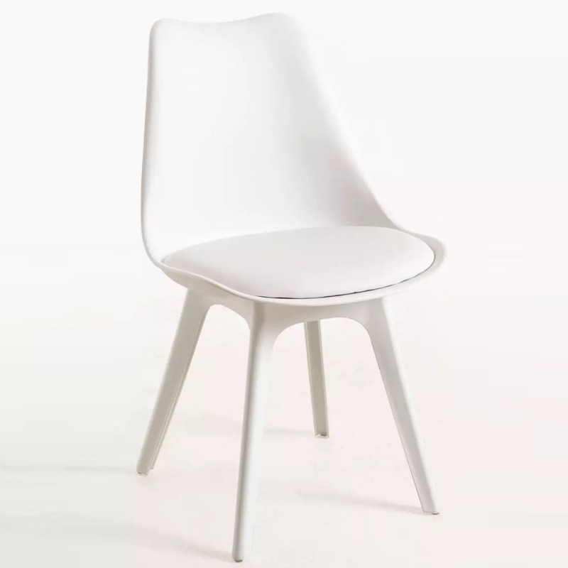 ORION91 Silla BOREAL Asiento Acolchado Piel Sintética y Patas Color Blanco 48x43x82cm Comedor Oficina Salón Teletrabajo Cocina -