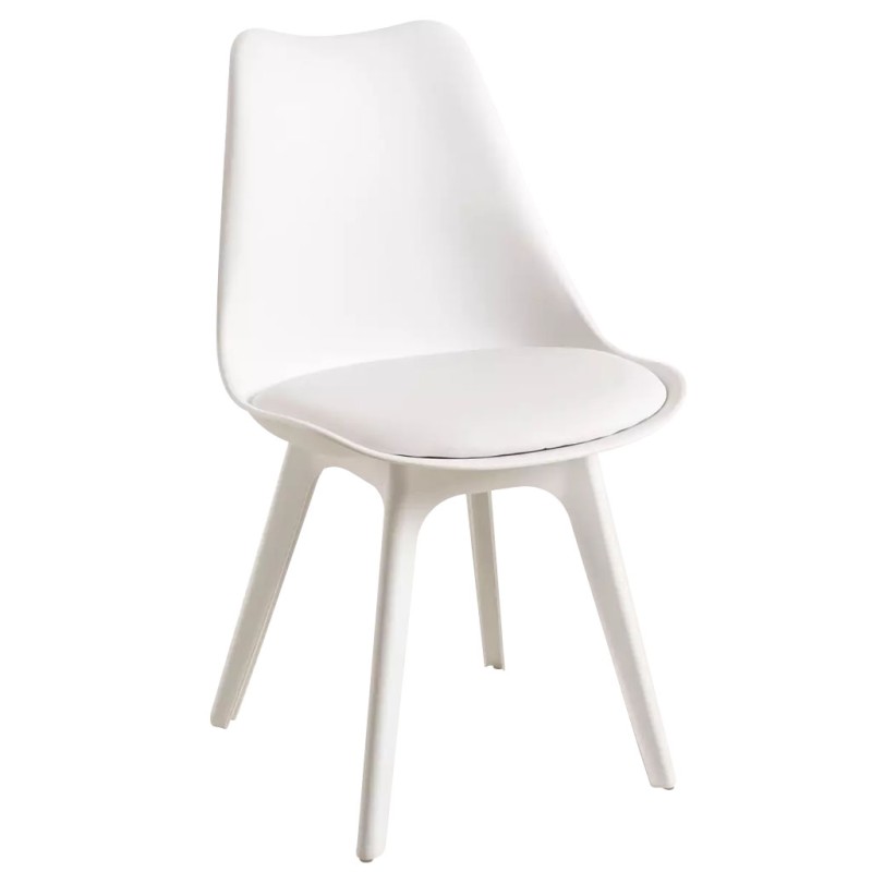 ORION91 Silla BOREAL Asiento Acolchado Piel Sintética y Patas Color Blanco 48x43x82cm Comedor Oficina Salón Teletrabajo Cocina -