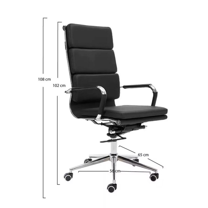 ORION91 Silla Director Respaldo Alto Acolchado Piel Sintética Color Negro 🖤 Estructura Cromo 56x65x108cm Oficina Profesional Tel