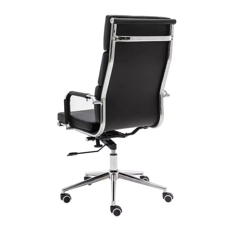 ORION91 Silla Director Respaldo Alto Acolchado Piel Sintética Color Negro 🖤 Estructura Cromo 56x65x108cm Oficina Profesional Tel