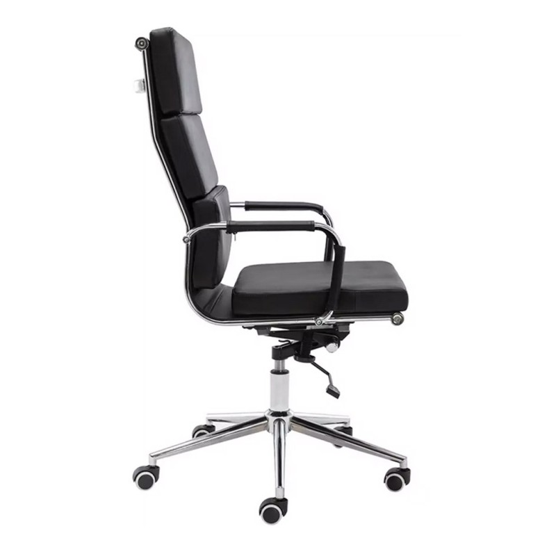 ORION91 Silla Director Respaldo Alto Acolchado Piel Sintética Color Negro 🖤 Estructura Cromo 56x65x108cm Oficina Profesional Tel