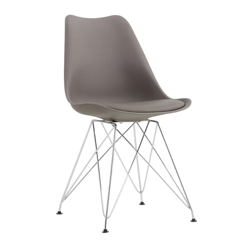 ORION91 Silla VEGA Estructura Cromada Asiento Acolchado Piel Sintética Color Gris Oscuro – 48 x 41 x 82 cm Comedor Oficina Salón