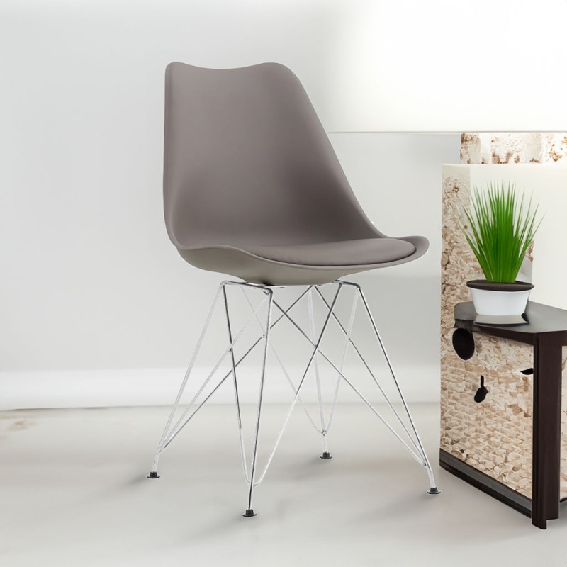 ORION91 Silla VEGA Estructura Cromada Asiento Acolchado Piel Sintética Color Gris Oscuro – 48 x 41 x 82 cm Comedor Oficina Salón