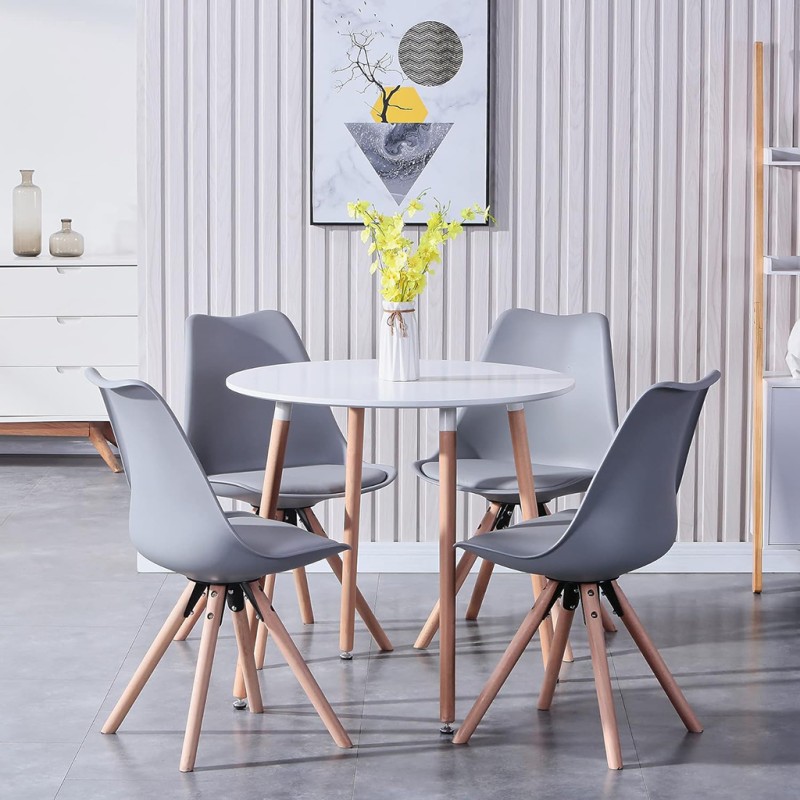 ORION91 Silla URSA Color Gris Asiento Acolchado Piel Sintética y Patas Haya 49 x 43 x 81cm Comedor Oficina Salón Teletrabajo Coc