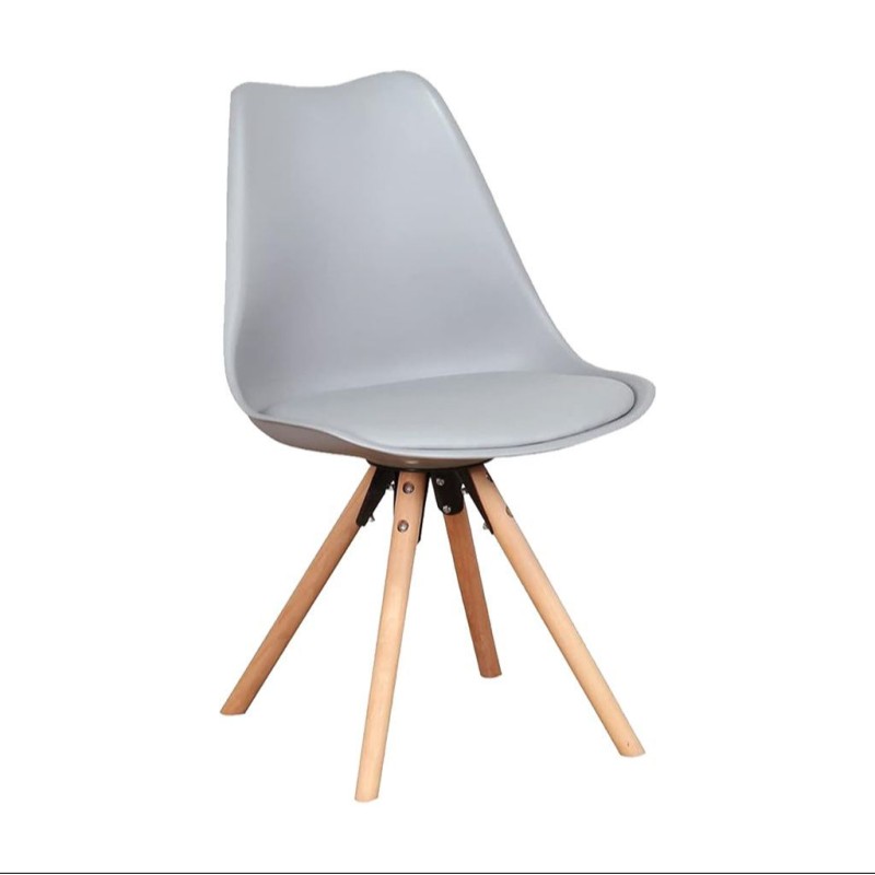 ORION91 Silla URSA Color Gris Asiento Acolchado Piel Sintética y Patas Haya 49 x 43 x 81cm Comedor Oficina Salón Teletrabajo Coc