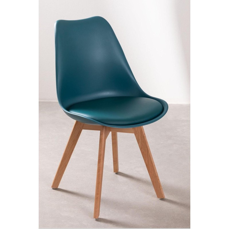 ORION91 Silla SIRIO Color Verde Azulado Asiento Acolchado Piel Sintética y Patas Haya 54x81x48cm Comedor Oficina Salón Teletraba