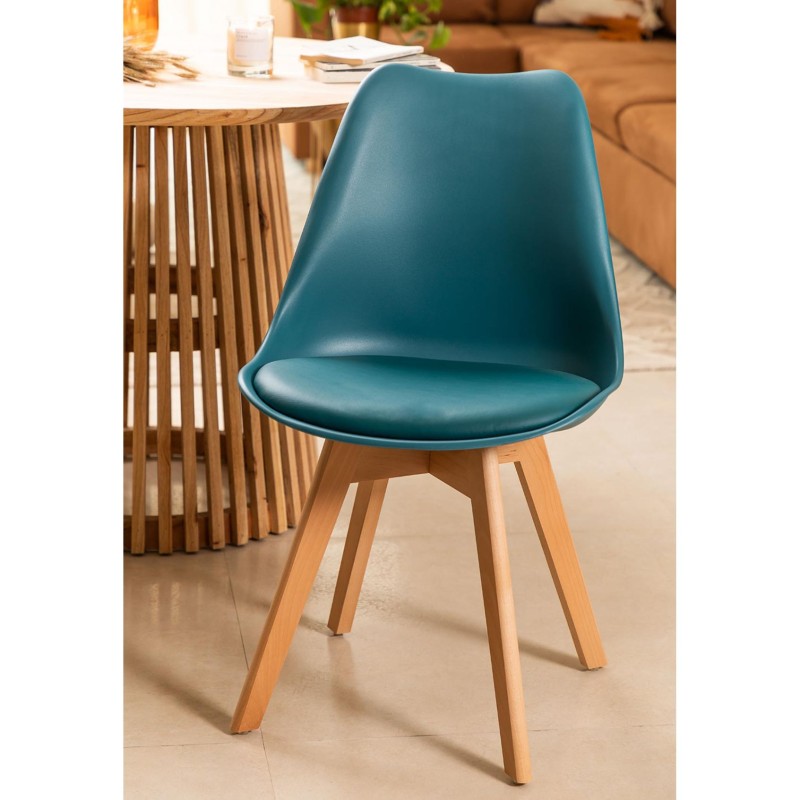 ORION91 Silla SIRIO Color Verde Azulado Asiento Acolchado Piel Sintética y Patas Haya 54x81x48cm Comedor Oficina Salón Teletraba