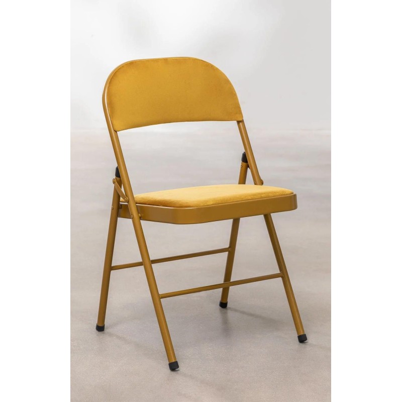 ORION91oficial® - Silla Plegable ARIES Terciopelo Mostaza, Comedor Oficina Salón Teletrabajo Cocina - spaziOrion91