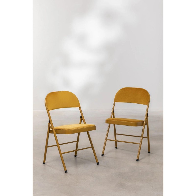 ORION91oficial® - Silla Plegable ARIES Terciopelo Mostaza, Comedor Oficina Salón Teletrabajo Cocina - spaziOrion91