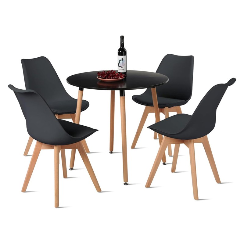 ORION91 Conjunto Mesa 80 cm + 4 Sillas SIRIO Acolchadas Color Negro 🖤 - Estilo Nórdico Ideal para Comedor, Oficina, Salón, Terra