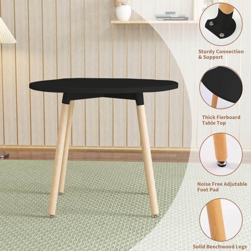 ORION91 Conjunto de 6 Sillas SIRIO Acolchadas Color 🖤 y Mesa Redonda 4 patas 100 cm Negro - Estilo Nórdico Ideal para Comedor, S