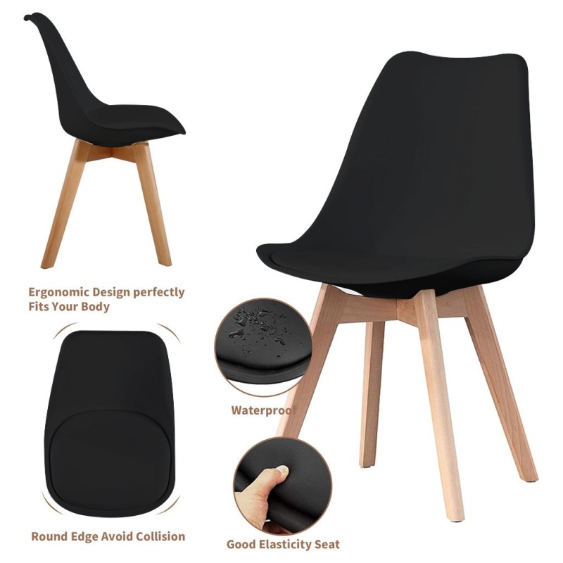 ORION91 Conjunto de 6 Sillas SIRIO Acolchadas Color 🖤 y Mesa Redonda 4 patas 100 cm Negro - Estilo Nórdico Ideal para Comedor, S