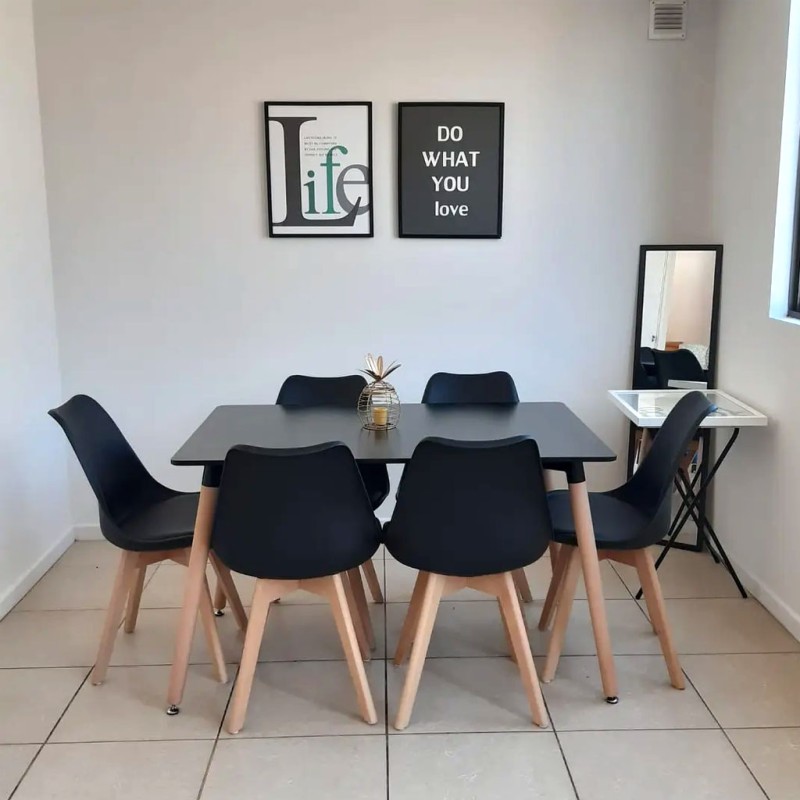 ORION91 Conjunto de 6 Sillas SIRIO Acolchadas Negro y Mesa Rectangular 120 x 80 cm Negro 🖤 - Estilo Nórdico Ideal para Comedor, 