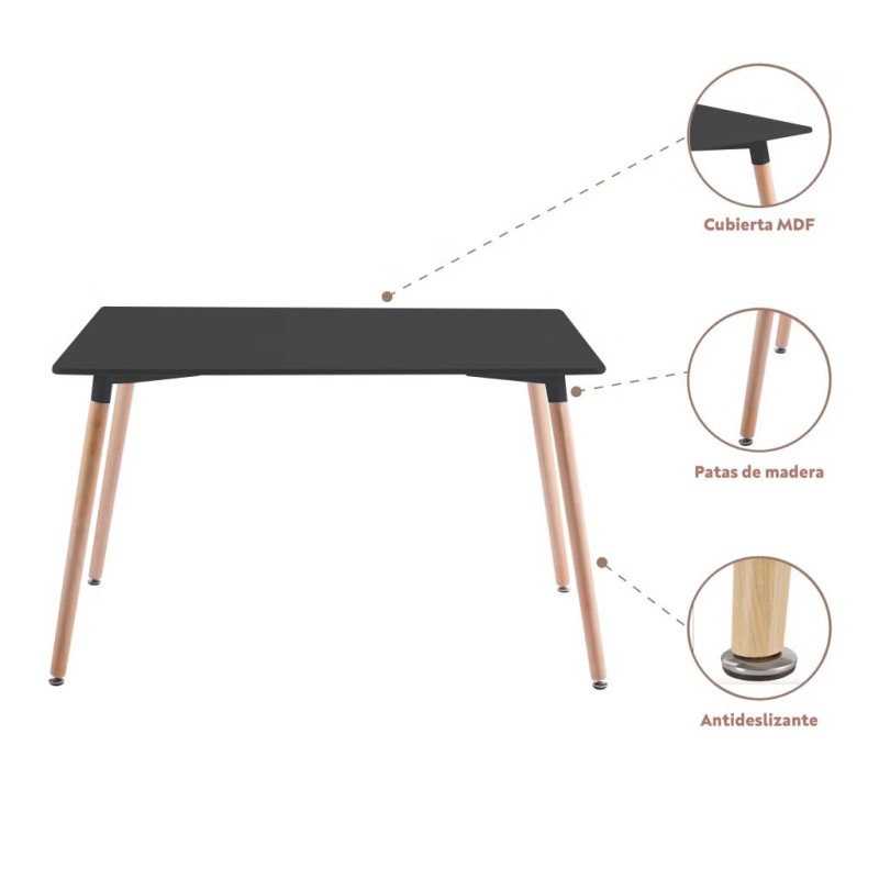 ORION91 Conjunto de 6 Sillas SIRIO Acolchadas Negro y Mesa Rectangular 120 x 80 cm Negro 🖤 - Estilo Nórdico Ideal para Comedor, 