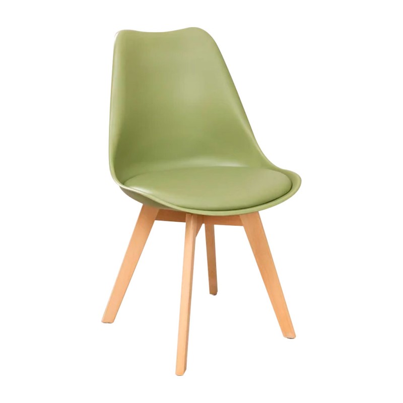 ORION91 Silla SIRIO Color Verde Militar Asiento Acolchado Piel Sintética y Patas Haya 54x81x48cm Comedor Oficina Salón Teletraba