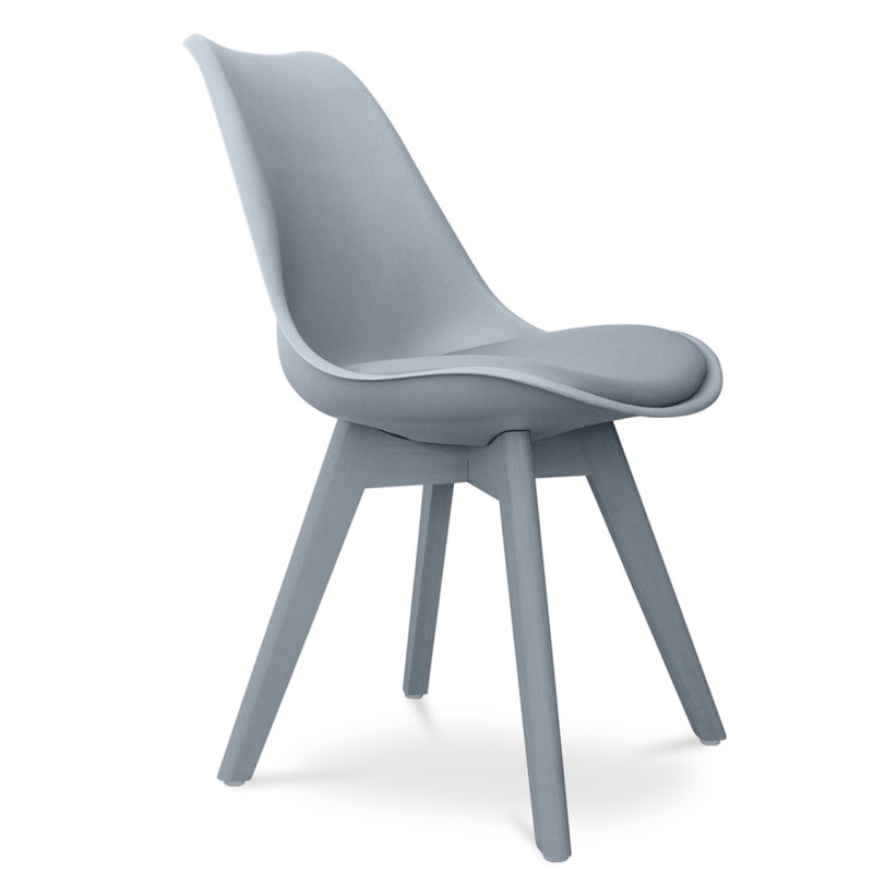 ORION91 Silla BOREAL Asiento Acolchado Piel Sintética y Patas Color Gris Claro 48x43x82cm Comedor Oficina Salón Teletrabajo Coci