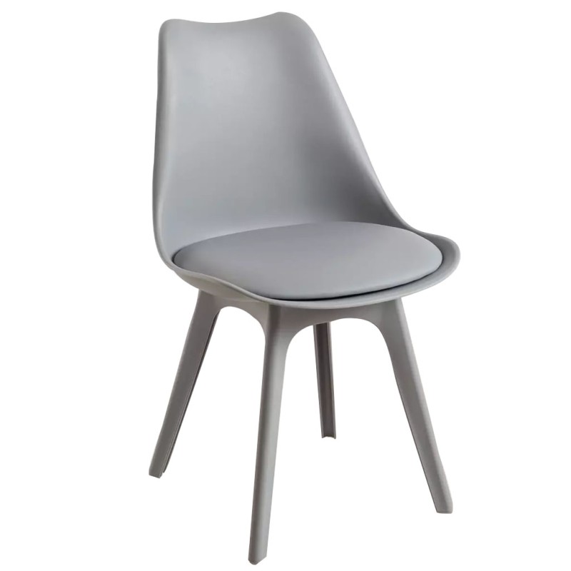 ORION91 Silla BOREAL Asiento Acolchado Piel Sintética y Patas Color Gris Claro 48x43x82cm Comedor Oficina Salón Teletrabajo Coci
