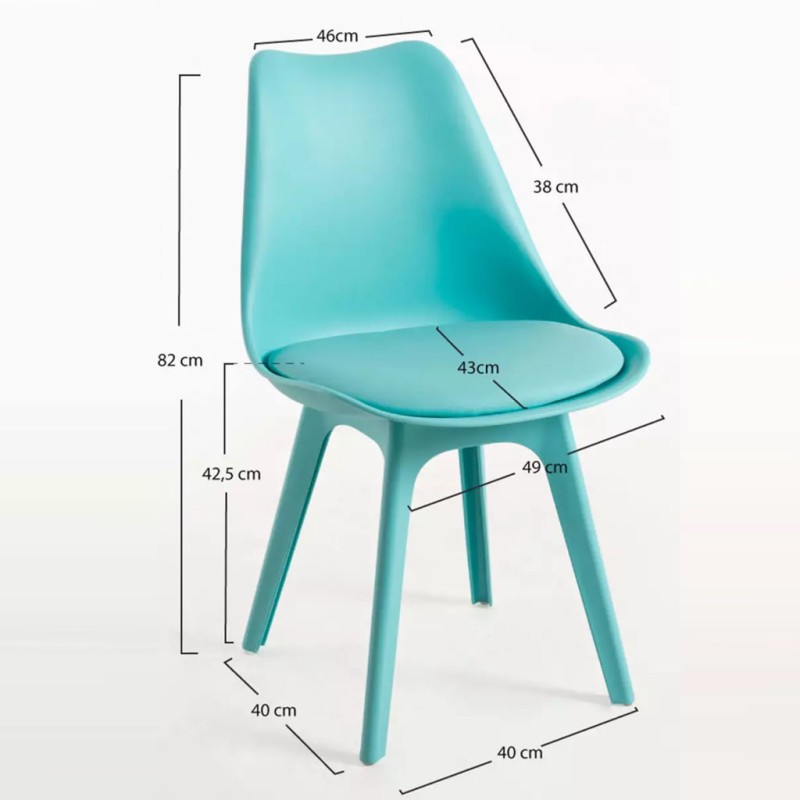 ORION91 Silla BOREAL Asiento Acolchado Piel Sintética y Patas Color Aguamarina 48x43x82cm Comedor Oficina Salón Teletrabajo Coci