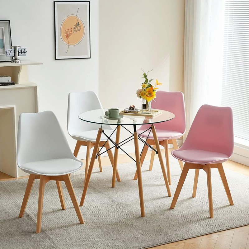 ORION91 Silla SIRIO Color Rosa Avellana Asiento Acolchado Piel Sintética y Patas Haya 54x81x48cm Comedor Oficina Salón Teletraba