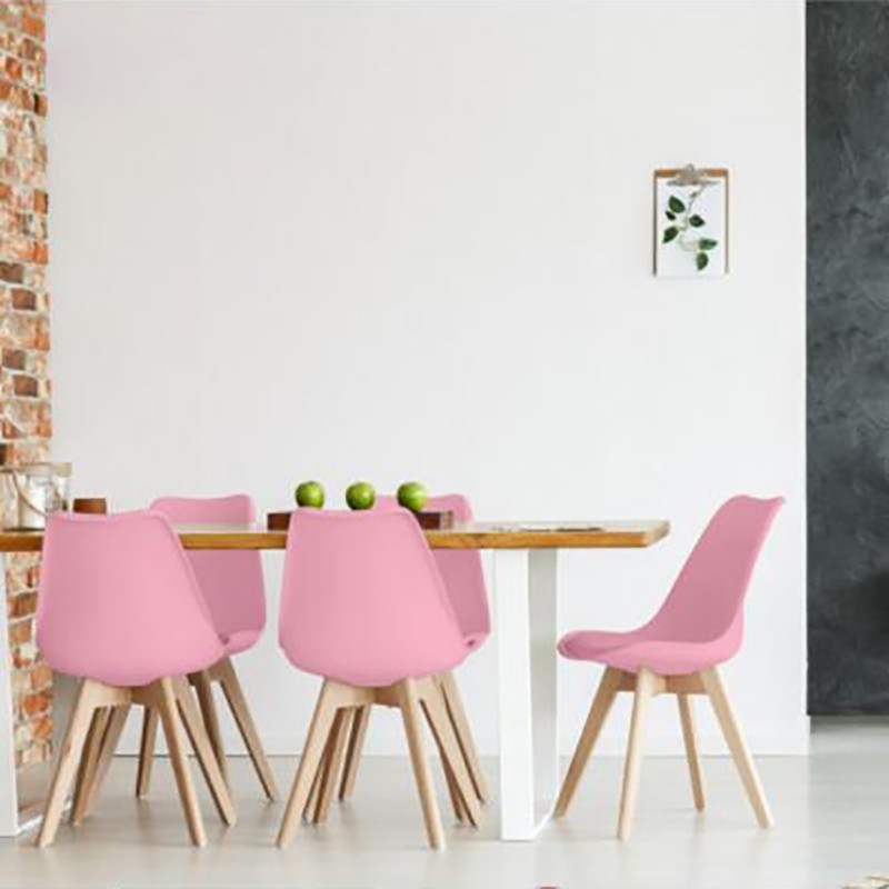 ORION91 Silla SIRIO Color Rosa Avellana Asiento Acolchado Piel Sintética y Patas Haya 54x81x48cm Comedor Oficina Salón Teletraba