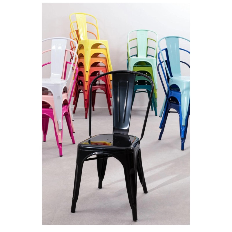ORION91 Silla Acero BETA Blanco Satinado Apilable (84x45,5x52 cm) Estilo Industrial Convertible a Taburete Antideslizante Comedo