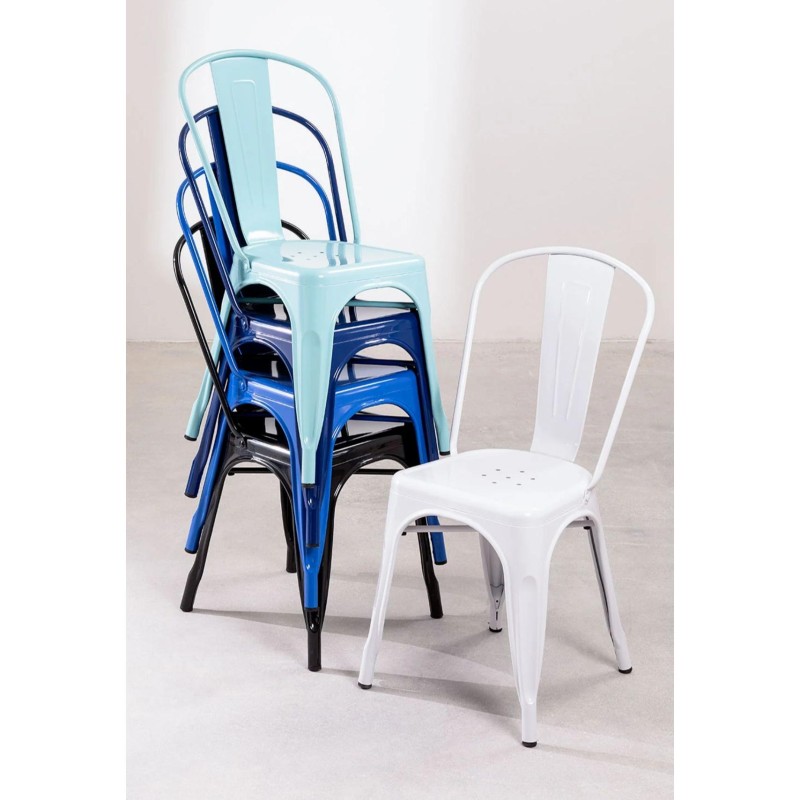 ORION91 Silla Acero BETA Blanco Satinado Apilable (84x45,5x52 cm) Estilo Industrial Convertible a Taburete Antideslizante Comedo
