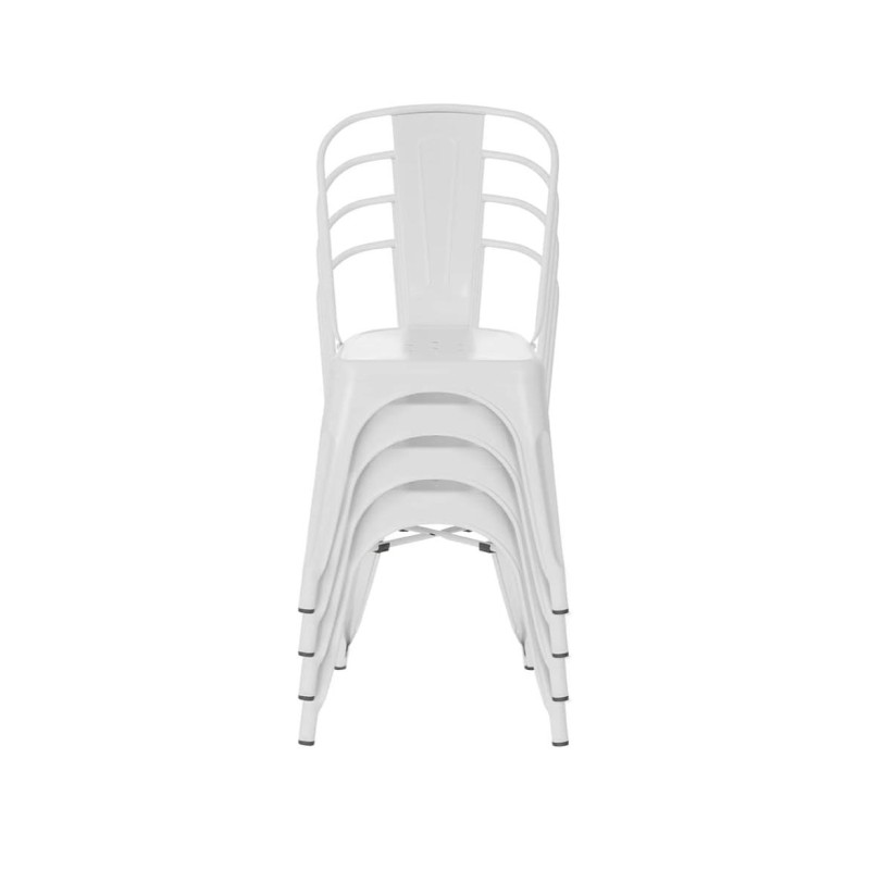 ORION91 Silla Acero BETA Blanco Satinado Apilable (84x45,5x52 cm) Estilo Industrial Convertible a Taburete Antideslizante Comedo