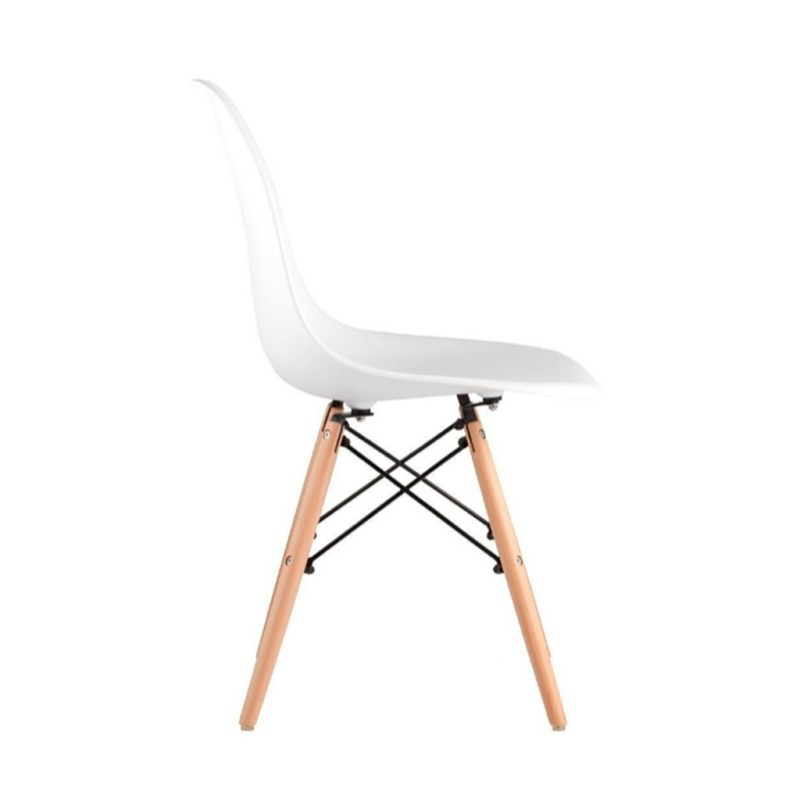 Conjunto de Comedor Orion91, Mesa Rectangular, 110x70x74 cm + 4 Sillas PVC Blanco y Patas de Madera, Ideal para Salón, Oficina, 