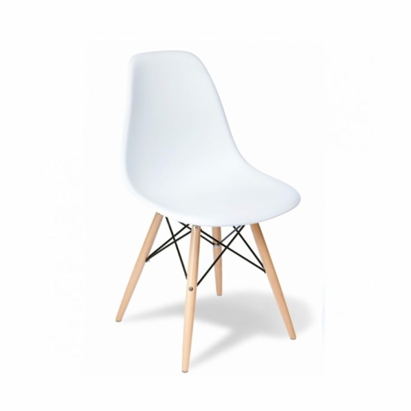 Conjunto de Comedor Orion91, Mesa Rectangular, 110x70x74 cm + 4 Sillas PVC Blanco y Patas de Madera, Ideal para Salón, Oficina, 