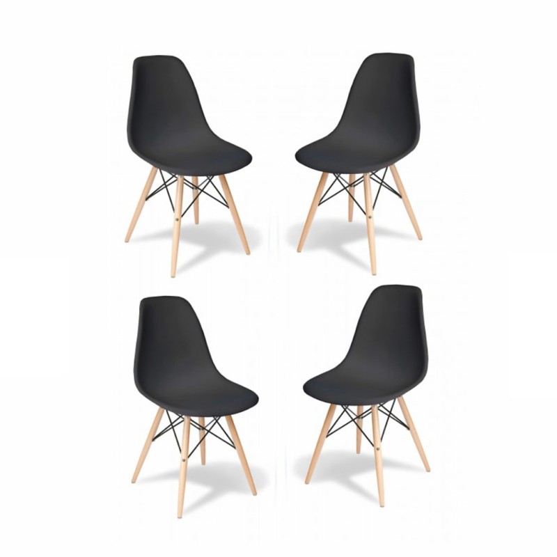 ORION91 Conjunto Mesa 110x70x74cm + 4 Sillas ORION91 Polipropileno Color Negro 🖤 y Patas en Madera Haya 46,5 x 48 x 82 cm Comedo