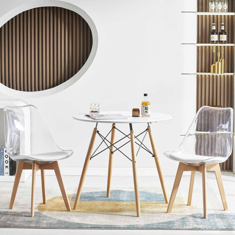 ORION91 Silla DRACO (VARIOS COLORES) Acolchado Piel Sintética Blanco y Patas Haya 54x81x48cm Comedor Oficina Salón Teletrabajo C